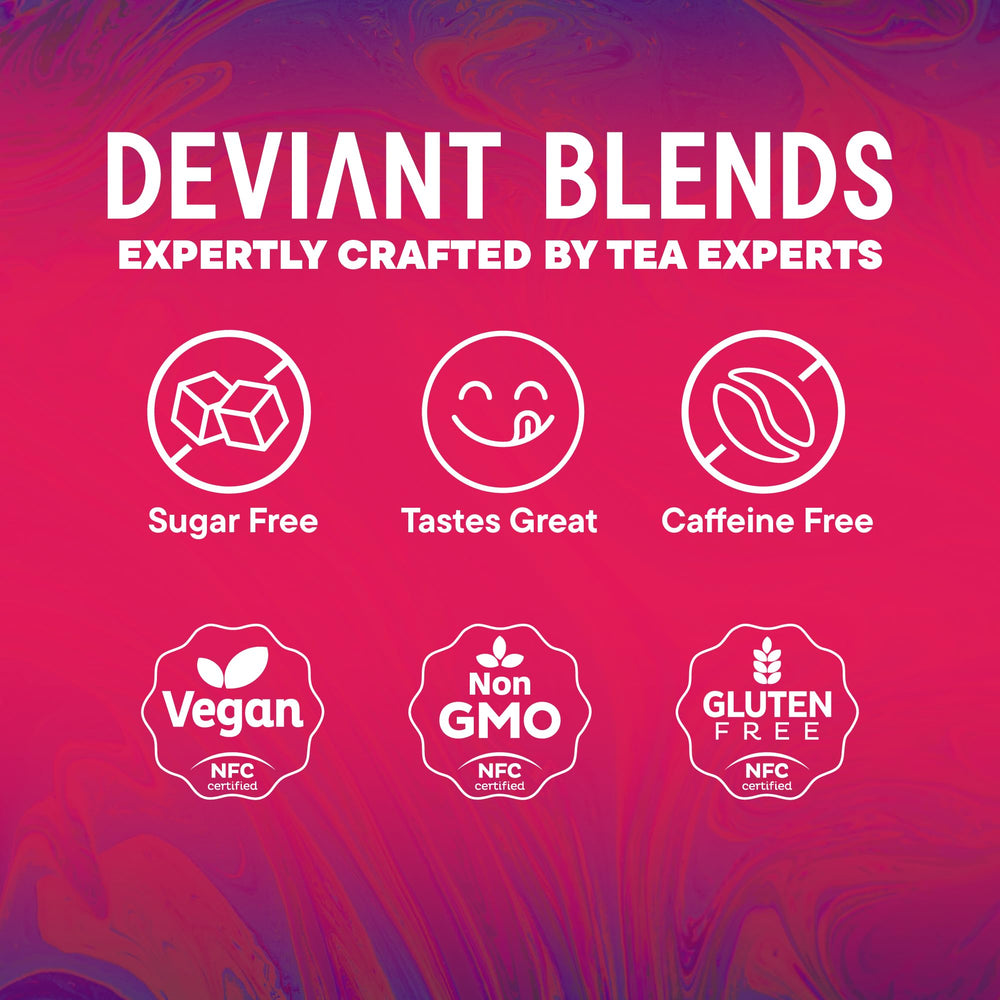 Deviant Blends Libido Tea steeped glass glows with color, inviting cozy moments
