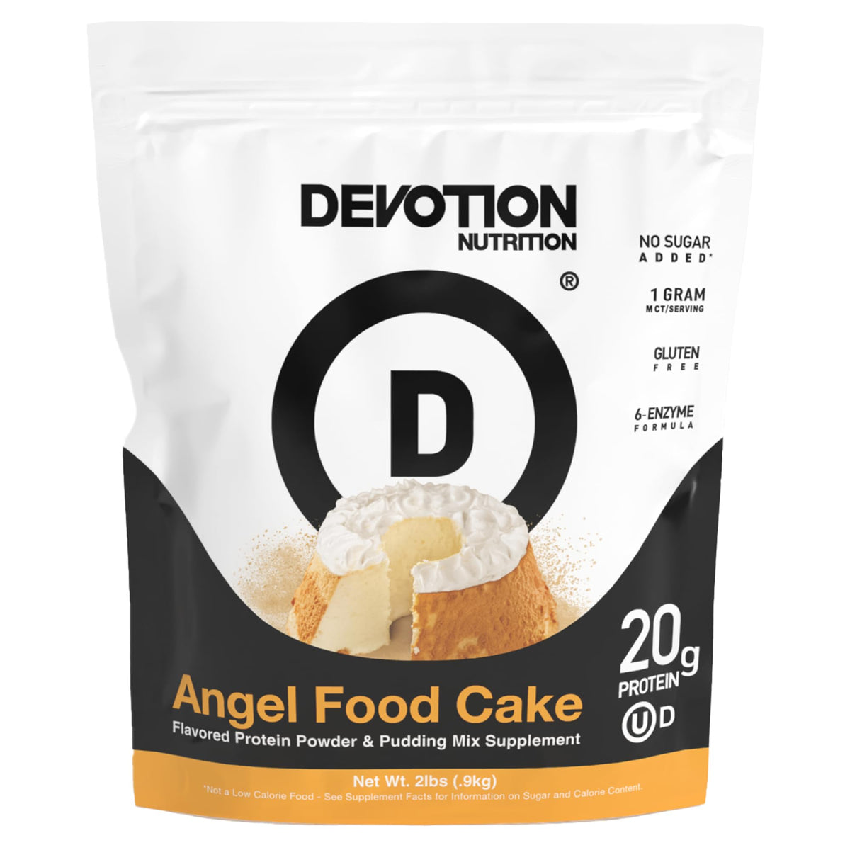 Devotion Nutrition Angel Food Cake powder bottle, ideal post-workout shake