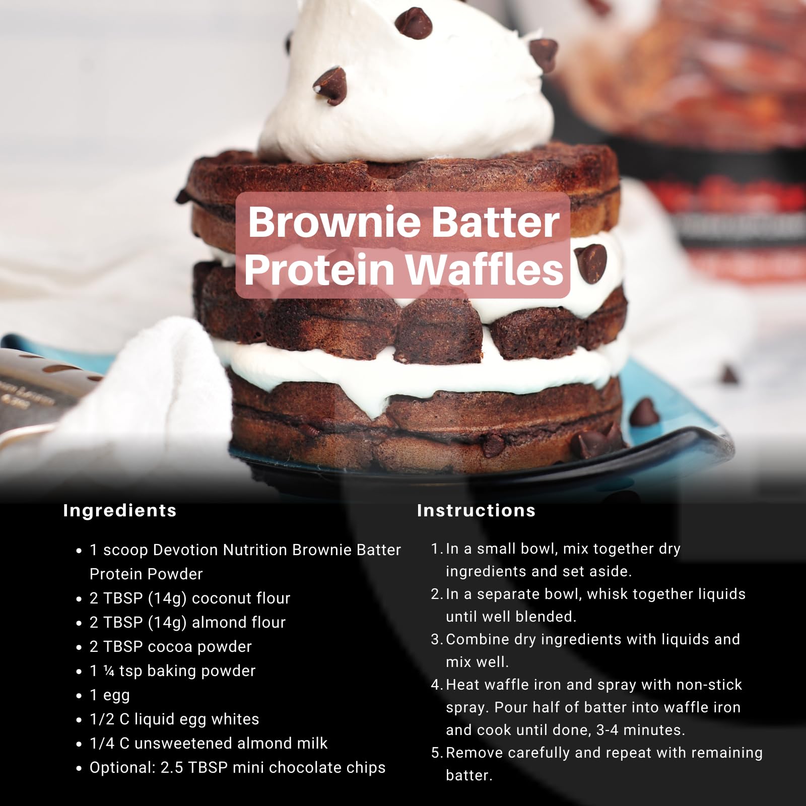 Devotion Nutrition Brownie Batter label highlights gluten-free and keto-friendly features for food choices.