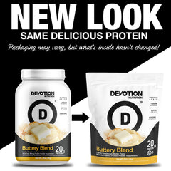 Devotion Nutrition Buttery Blend scoop measuring a serving for quick digestion