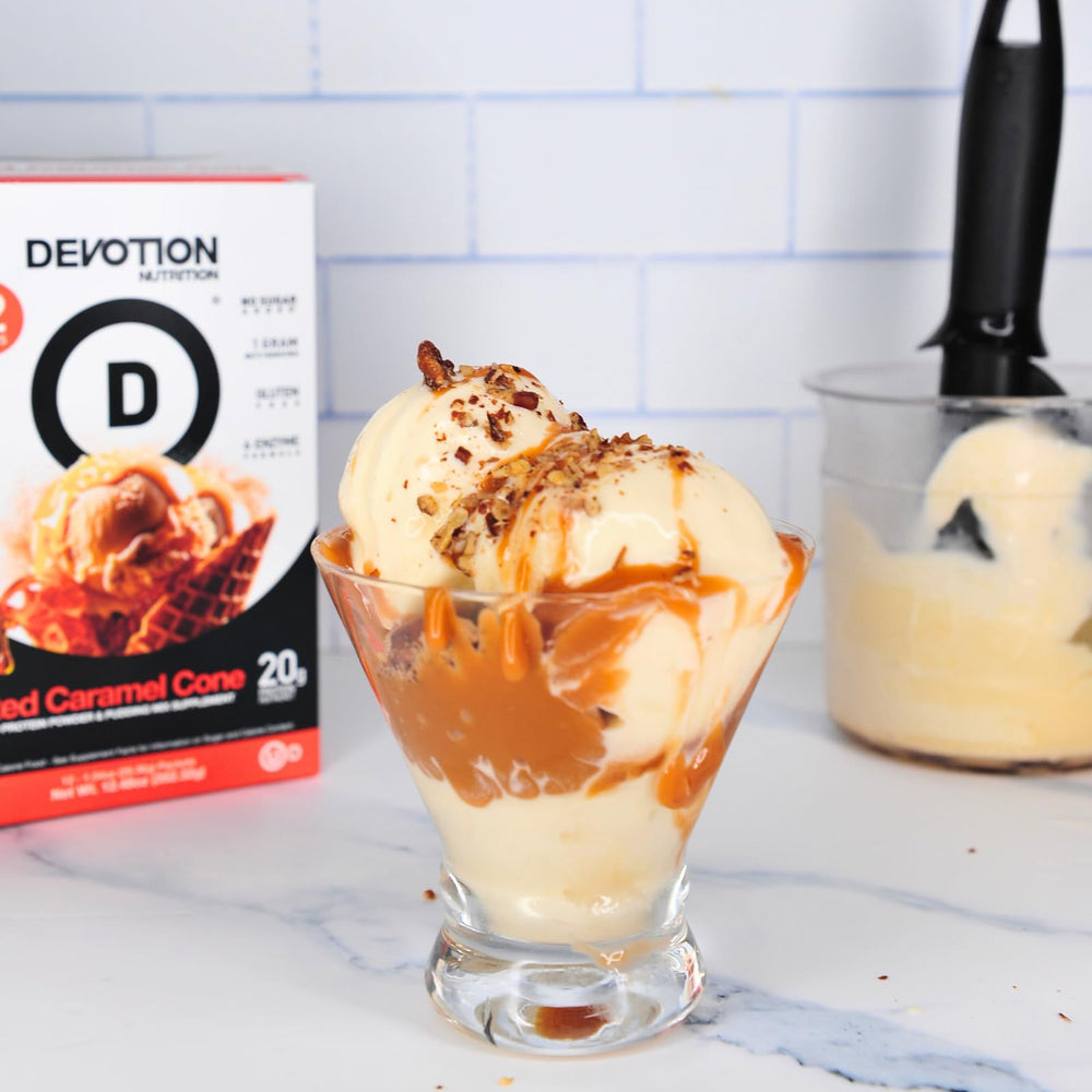 Devotion Nutrition gluten-free and kosher labeling on the tub