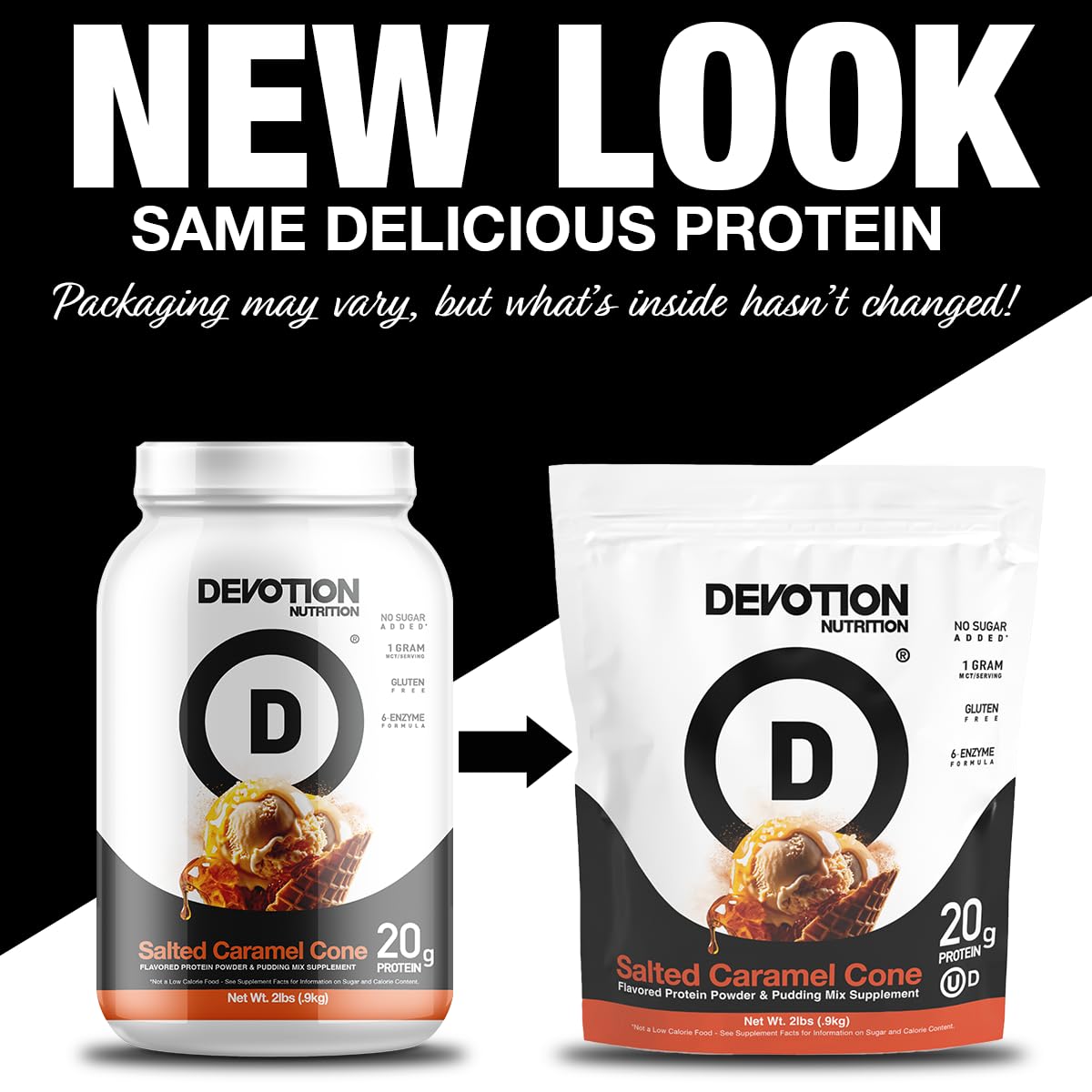Devotion Nutrition protein scoop pouring into a glass for a smooth shake