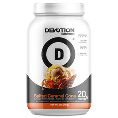 Devotion Nutrition Salted Caramel Cone protein tub for post-workout shakes