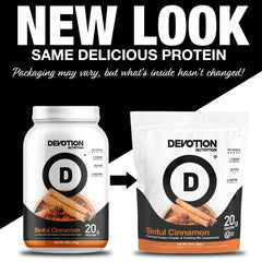 Devotion Sinful Cinnamon powder shown being mixed into a smoothie for steady energy.