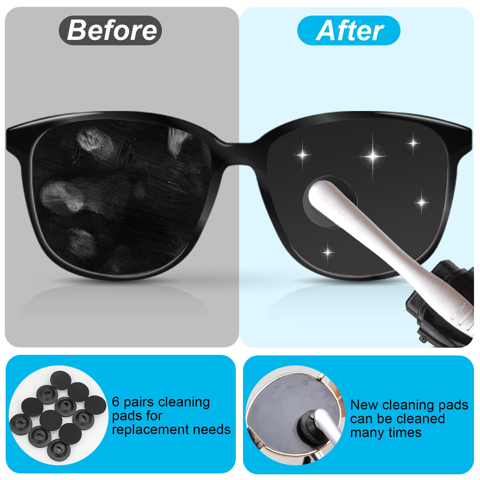 Dexspoeny replacement pads shown in six pair set for safe lens cleaning.