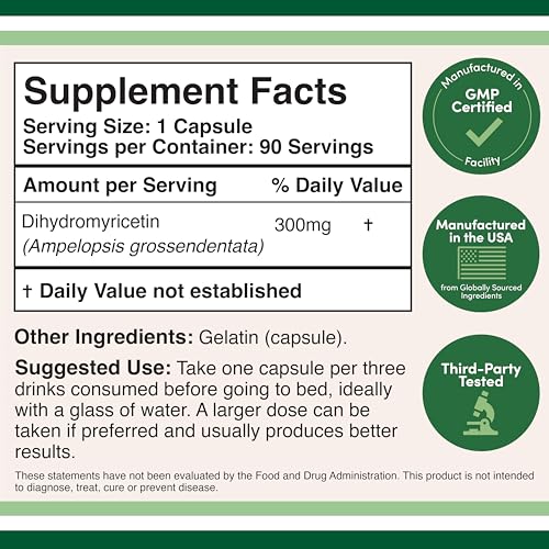 DHM Depot Dihydromyricetin capsules closeup highlighting capsule shape