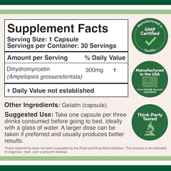 DHM Depot Dihydromyricetin capsules close-up showing 300mg dose for consistent daily intake