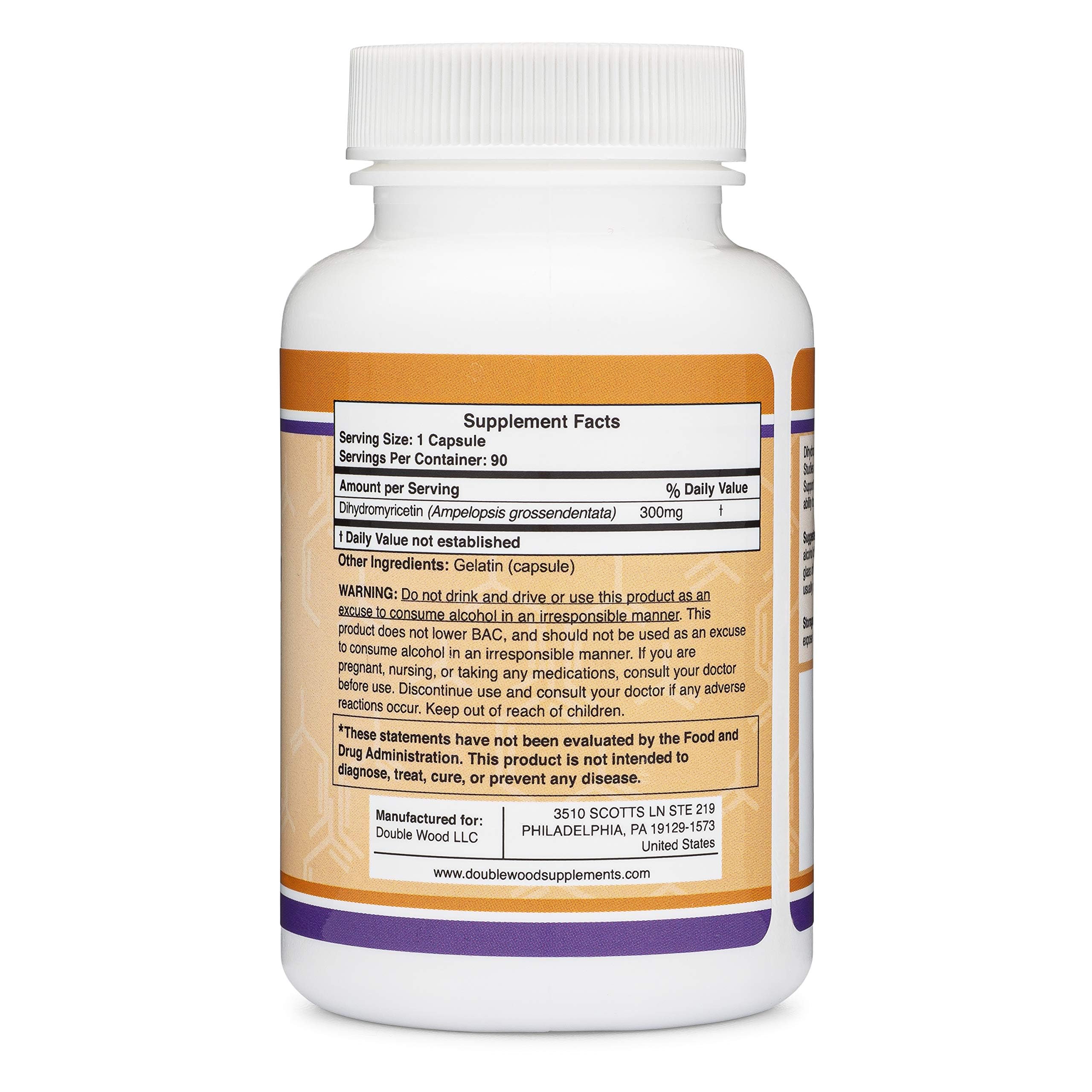 DHM Depot Dihydromyricetin label detail with potency and ingredients
