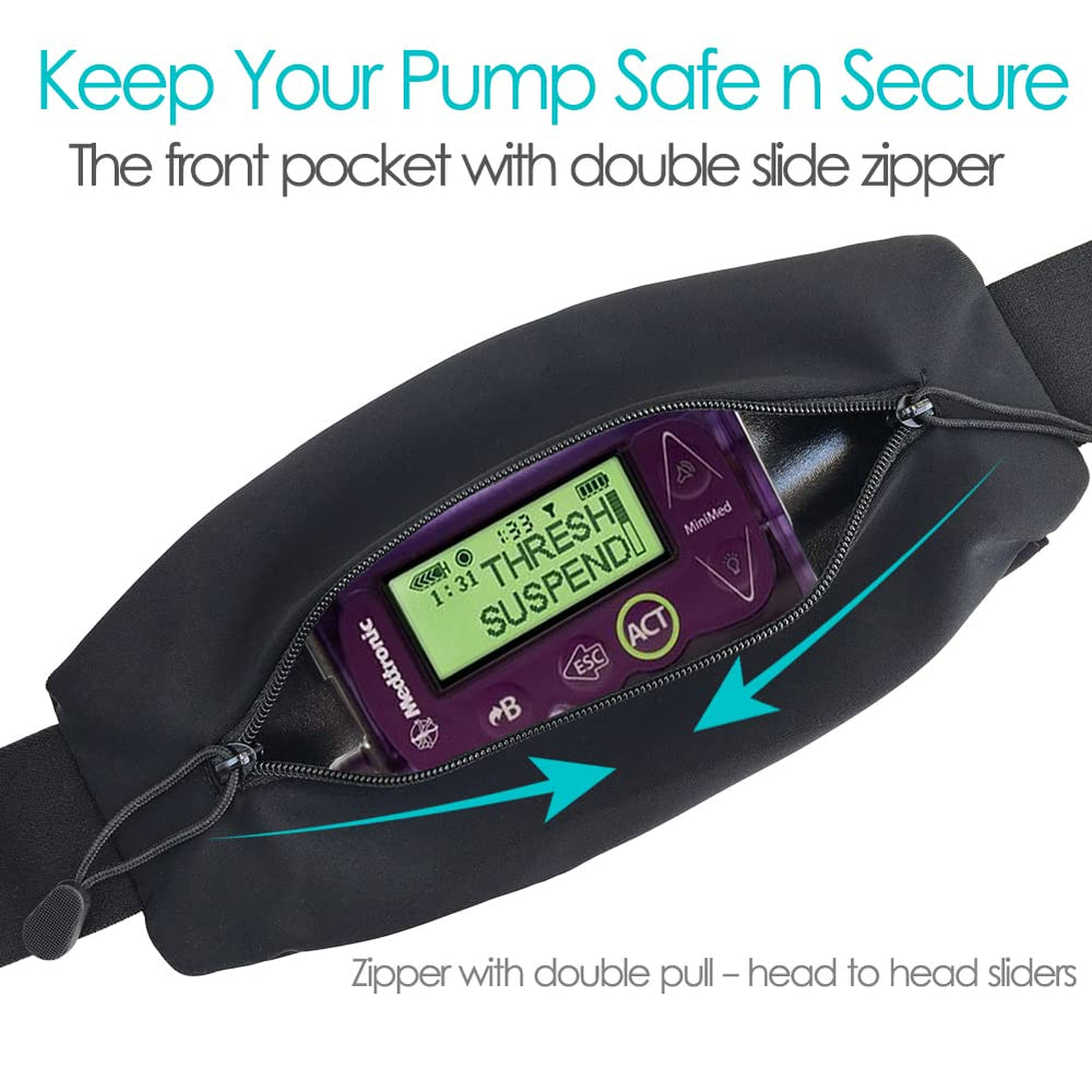 DiaBelt back-pocket with side slits keeps tubing in place for easy use.