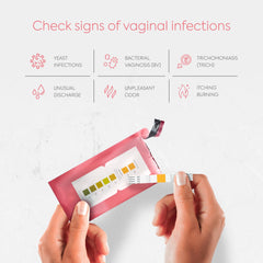 DIAGNOX HEALTH vaginal pH test strip application demonstrates simple home sampling.