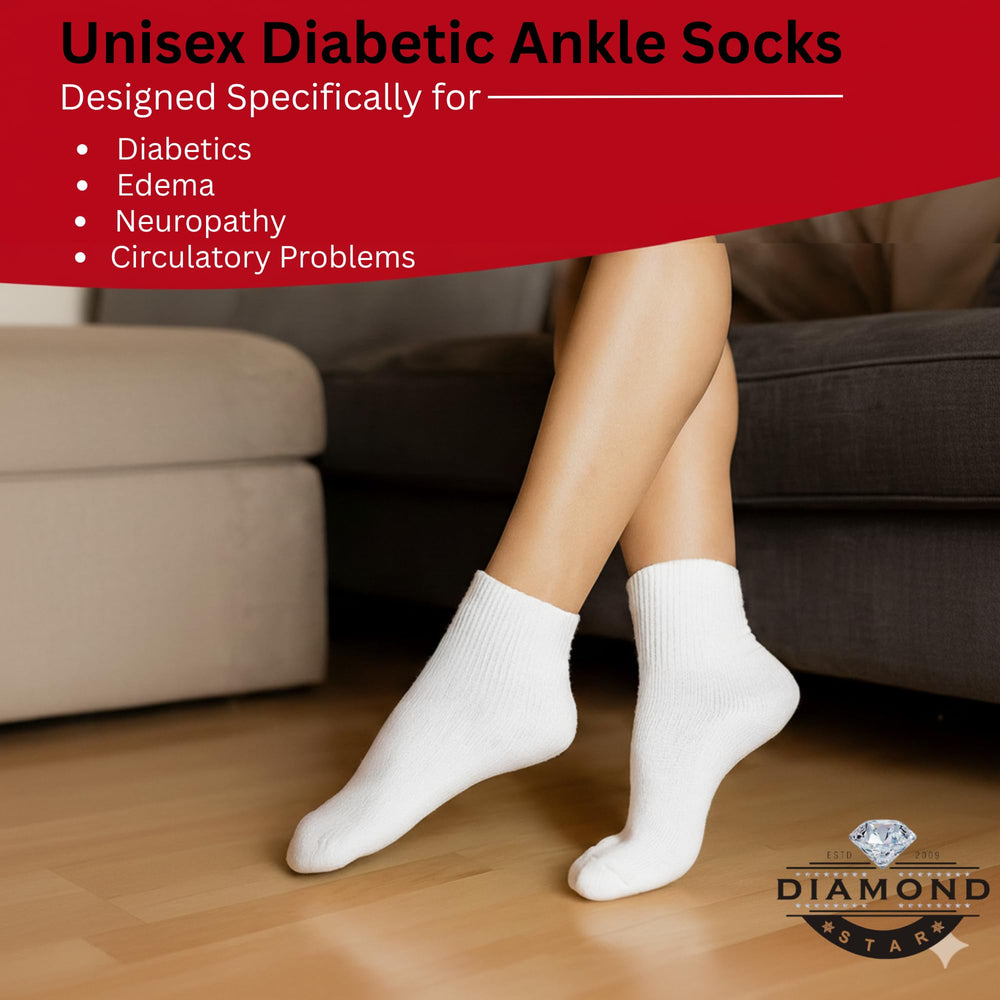 Diamond Star machine washable diabetic ankle socks standing ready for care.