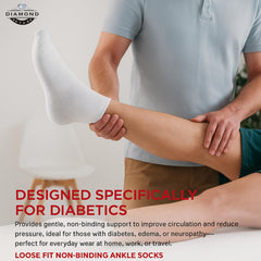 Diamond Star Diabetic Ankle Socks non-binding cuff close-up shows easy slip-on for sensitive feet.