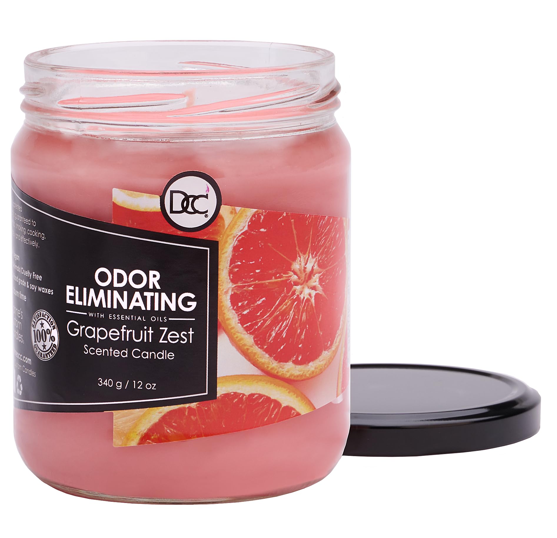 Dianne's Grapefruit Zest candle lit view, releasing a warm citrus bloom in the air.