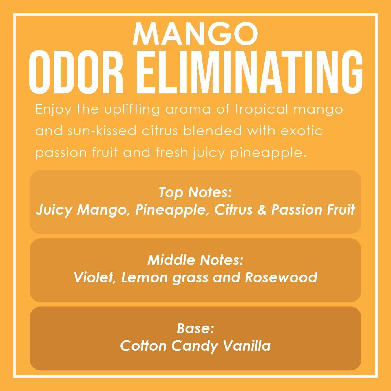 Dianne's Mango Two Pack candle burns evenly for strong scent throw and odor control.
