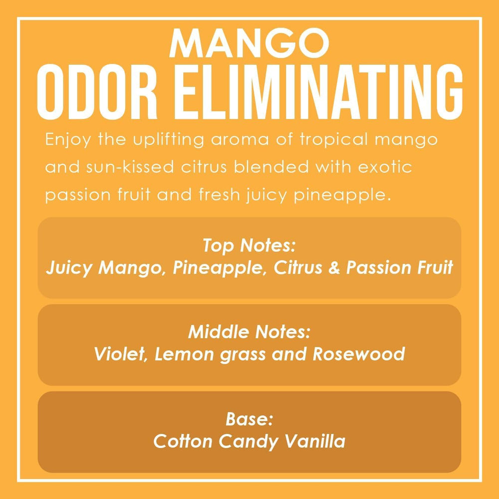 Dianne's Mango Two Pack candle burns evenly for strong scent throw and odor control.