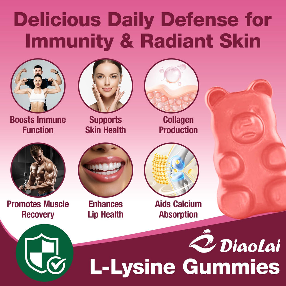 DIAOLAI L-Lysine gummies ingredients panel shows vegan formula