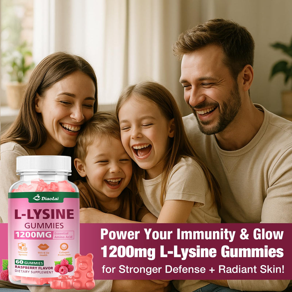 DIAOLAI L-Lysine gummies packaging showcasing allergy-free and quality assurance