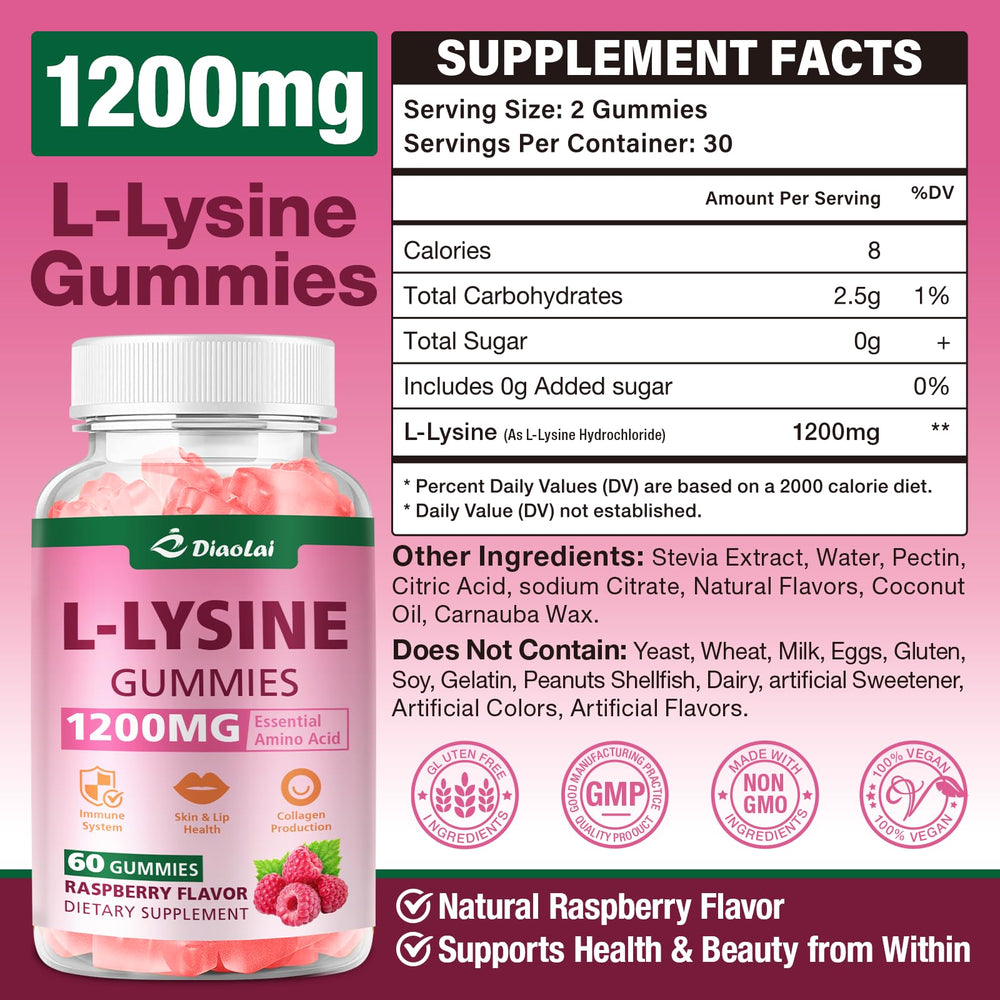 DIAOLAI L-Lysine gummies raspberry close-up highlighting flavor and appeal