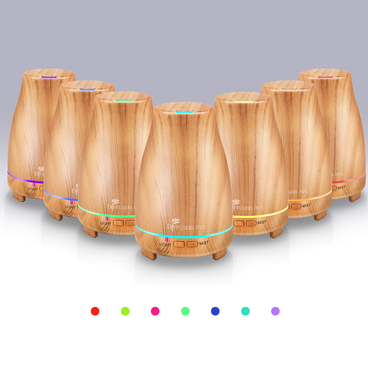 Diffuserlove 7-color LED lights create ambient mood.