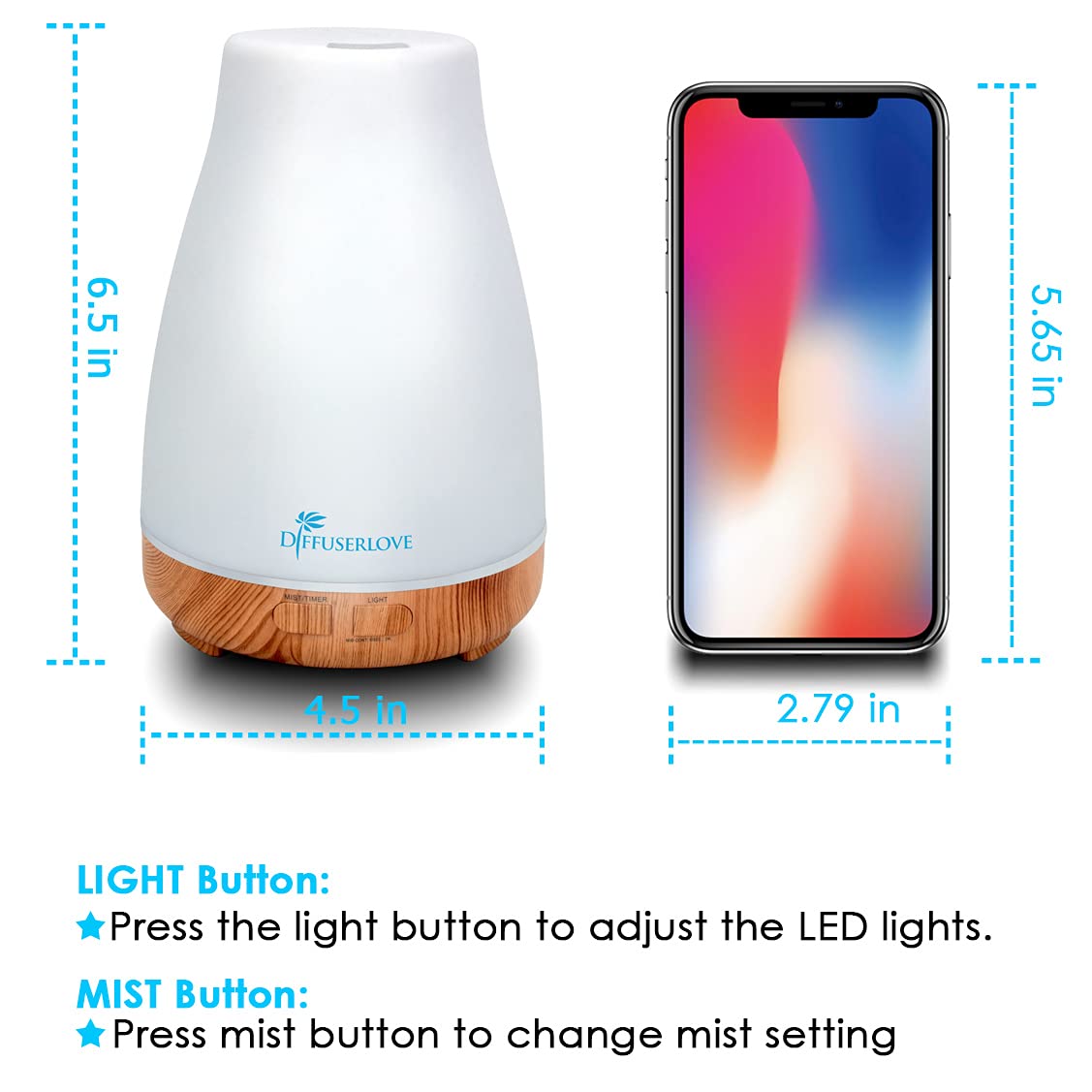 Diffuserlove 7 color LED lights creating customizable mood lighting