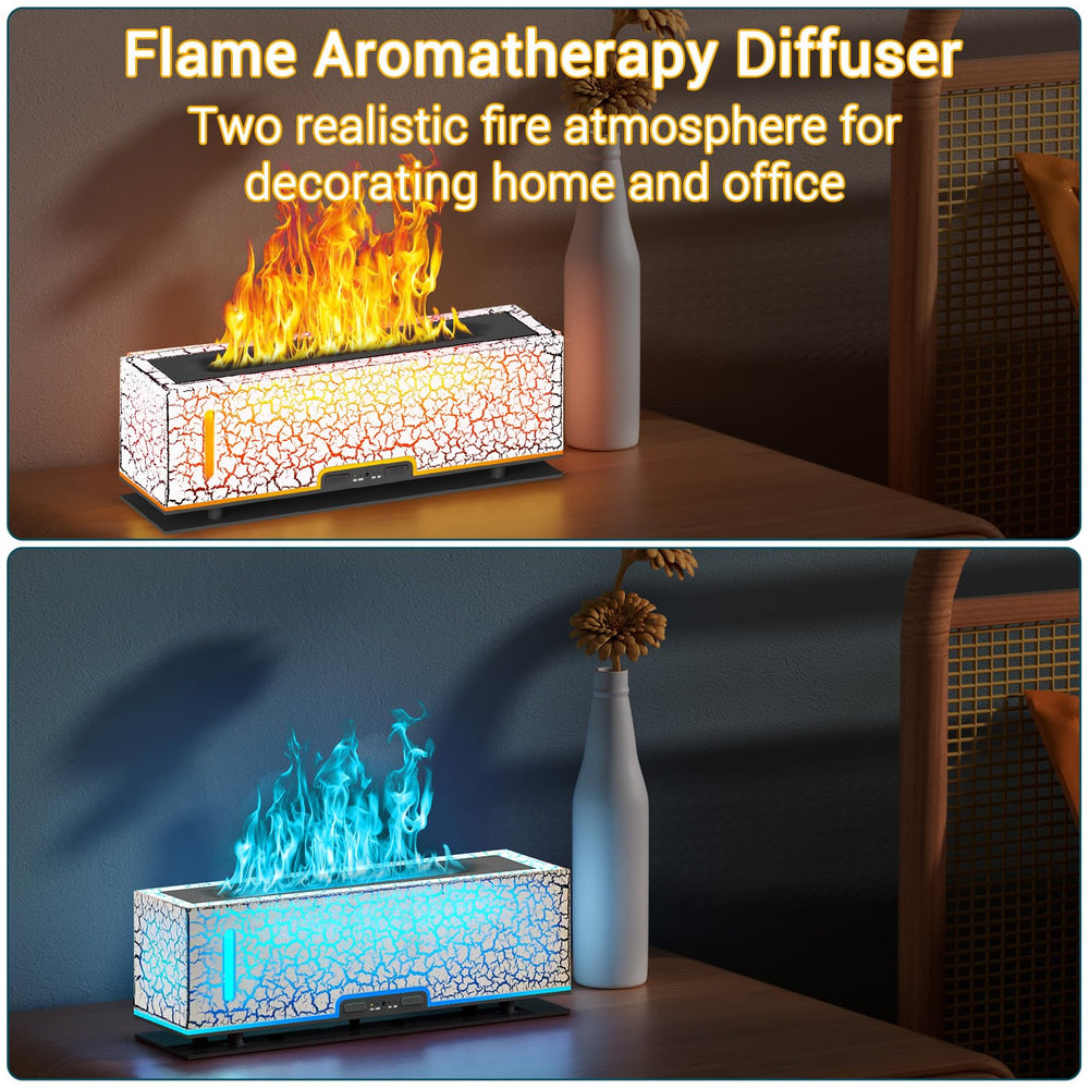 Diffuserlove Flame Diffuser on desk creating ambient lighting and scent