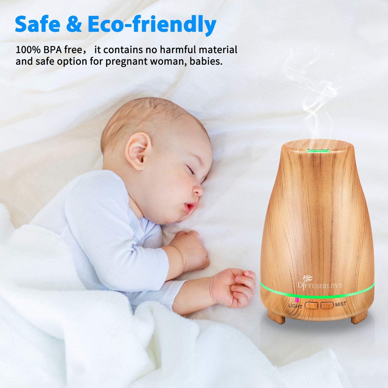 Diffuserlove night light feature adds soft illumination.