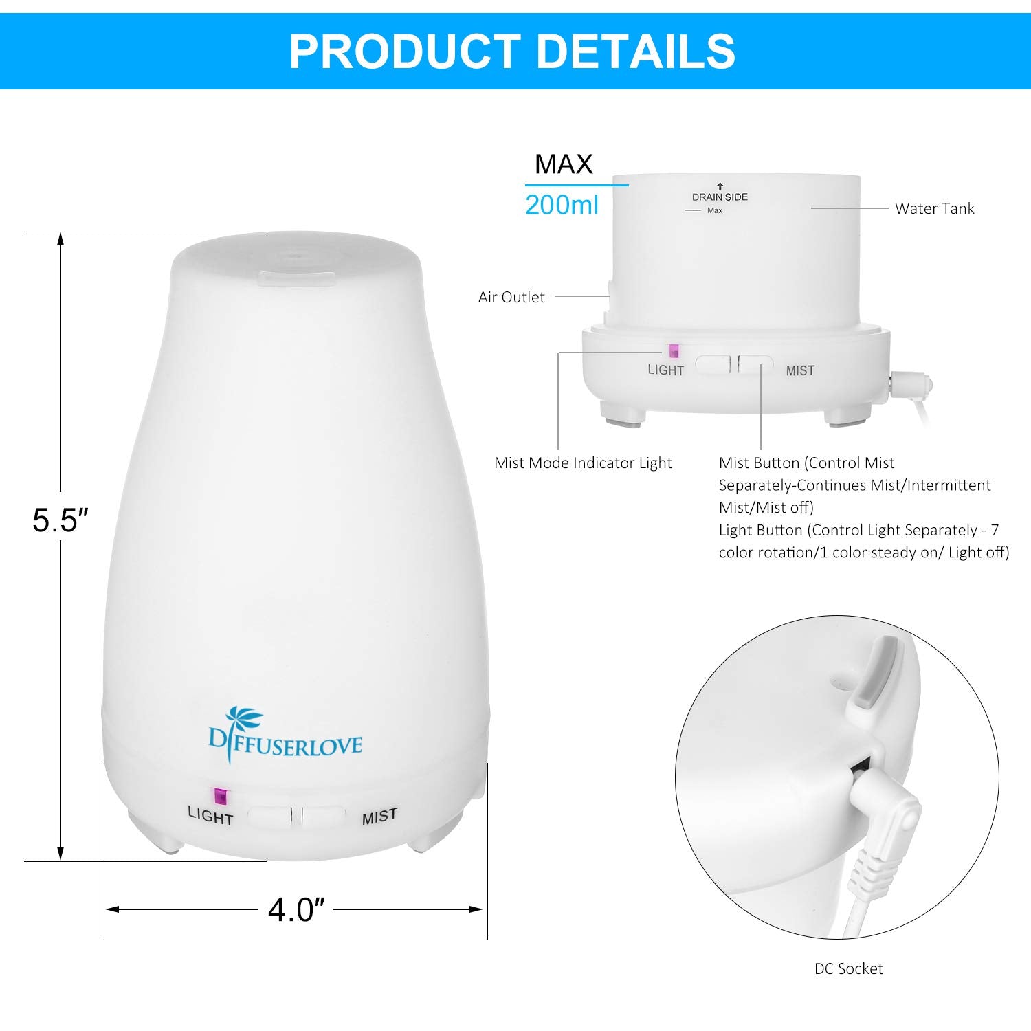 Diffuserlove room humidifier diffusing mist in a cozy setting