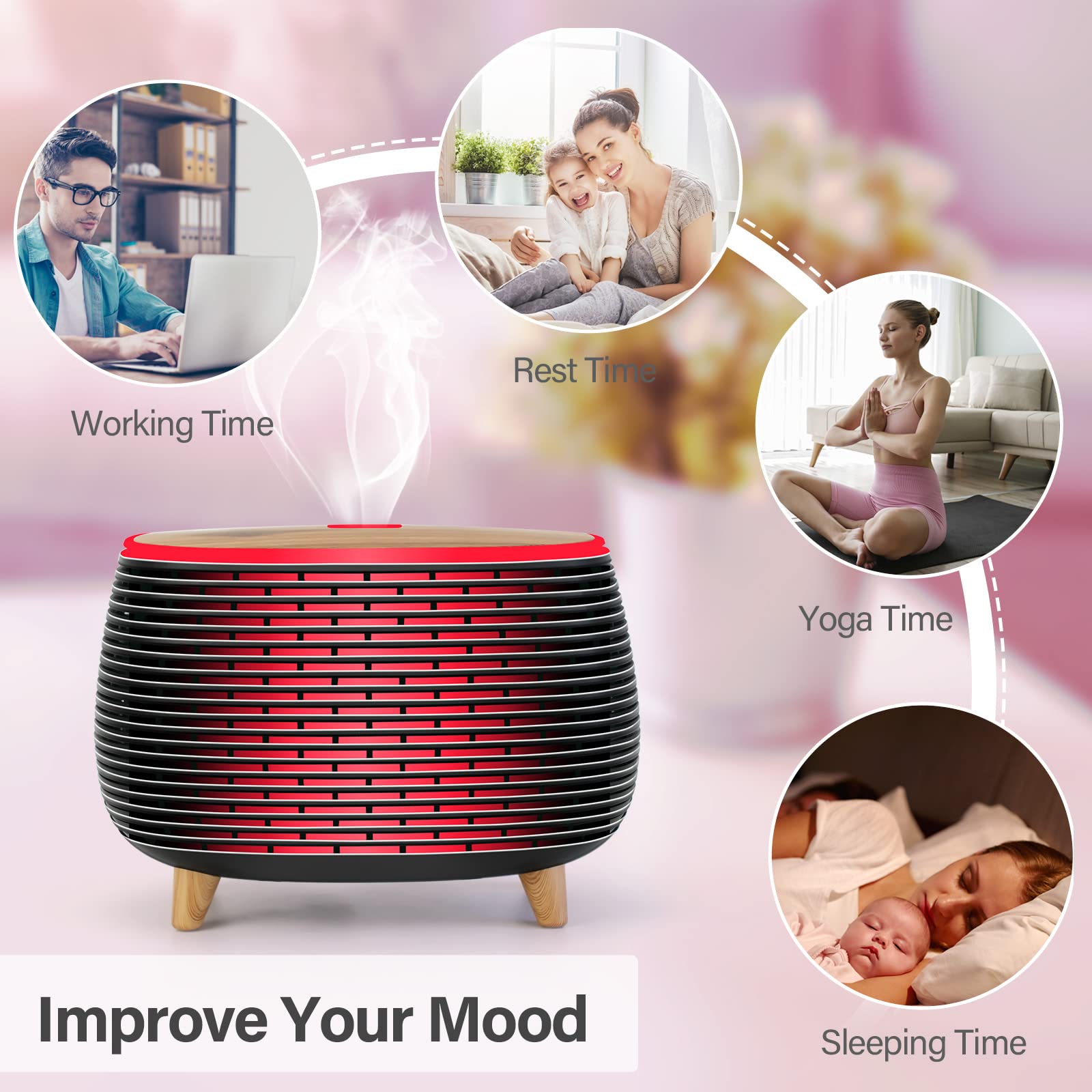 Diffuserlove seven-color lights create mood lighting for relaxation and focus.