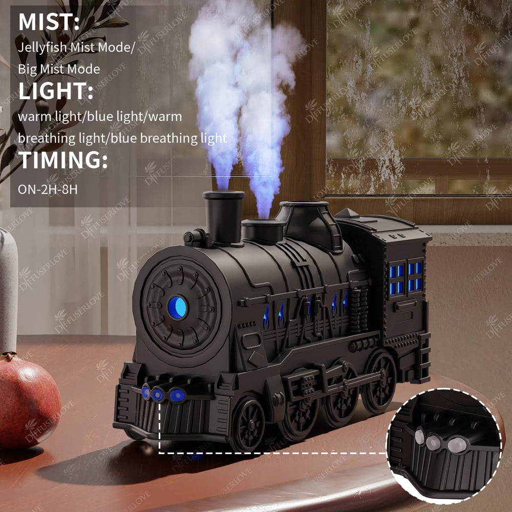 Diffuserlove train-diffuser blue light option adds ambient mood lighting.
