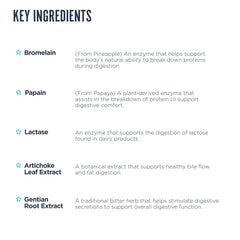 Digest Aid enzyme blend with amylase, protease and lipase aiding meal breakdown.