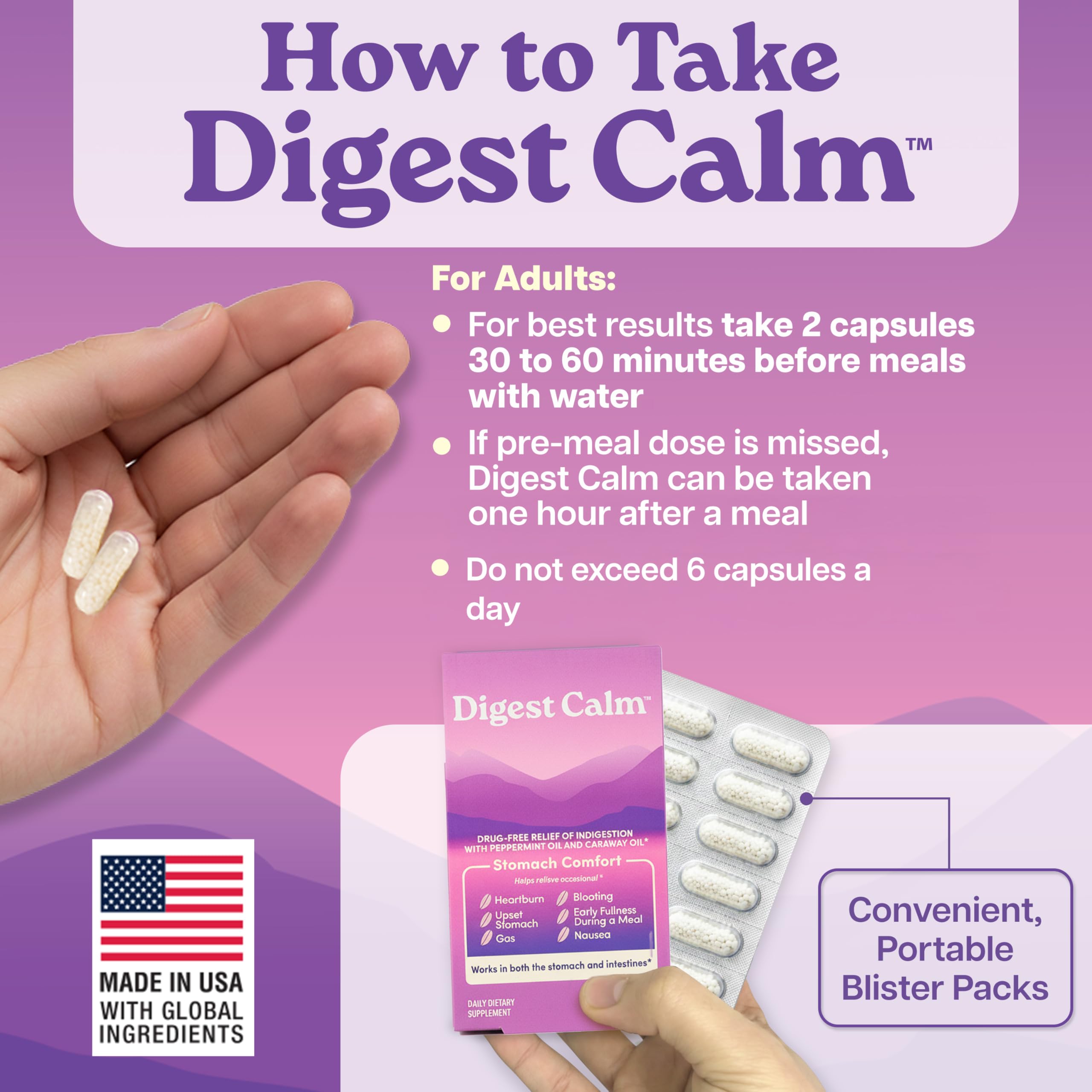 Digest Calm capsules closeup emphasizes peppermint and caraway oils aroma for soothing sensory cues