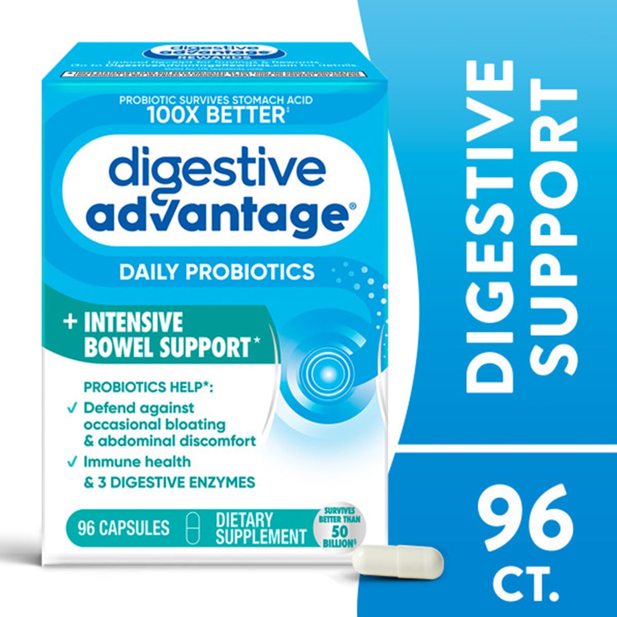 Closeup of Digestive Advantage capsules highlighting potency for balance