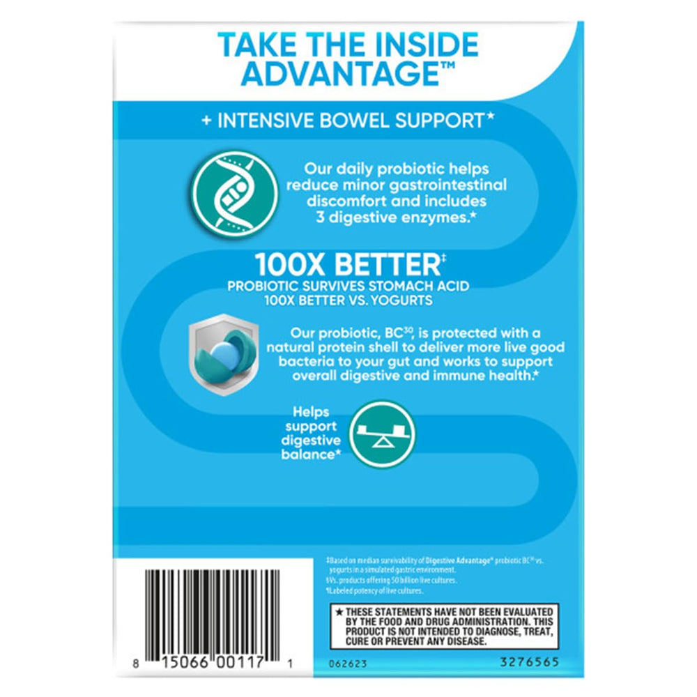 Digestive Advantage intensive bowel support bottle illustrating probiotic formulation