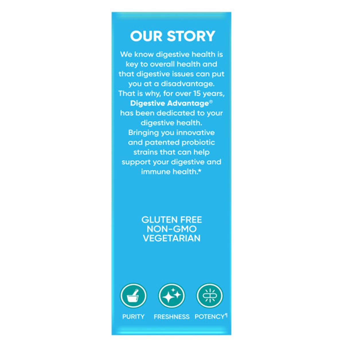 Digestive Advantage probiotic label featuring BC-30 and enzyme blend