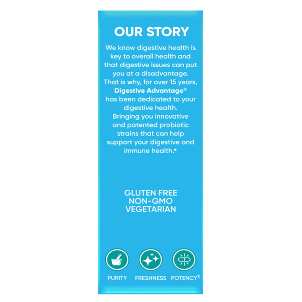Digestive Advantage probiotic label featuring BC-30 and enzyme blend