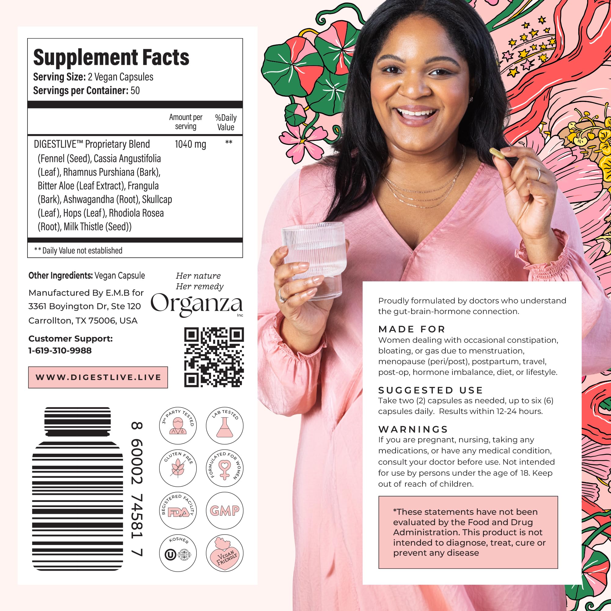 DigestLive natural herbal ingredients image conveys plant-based support.