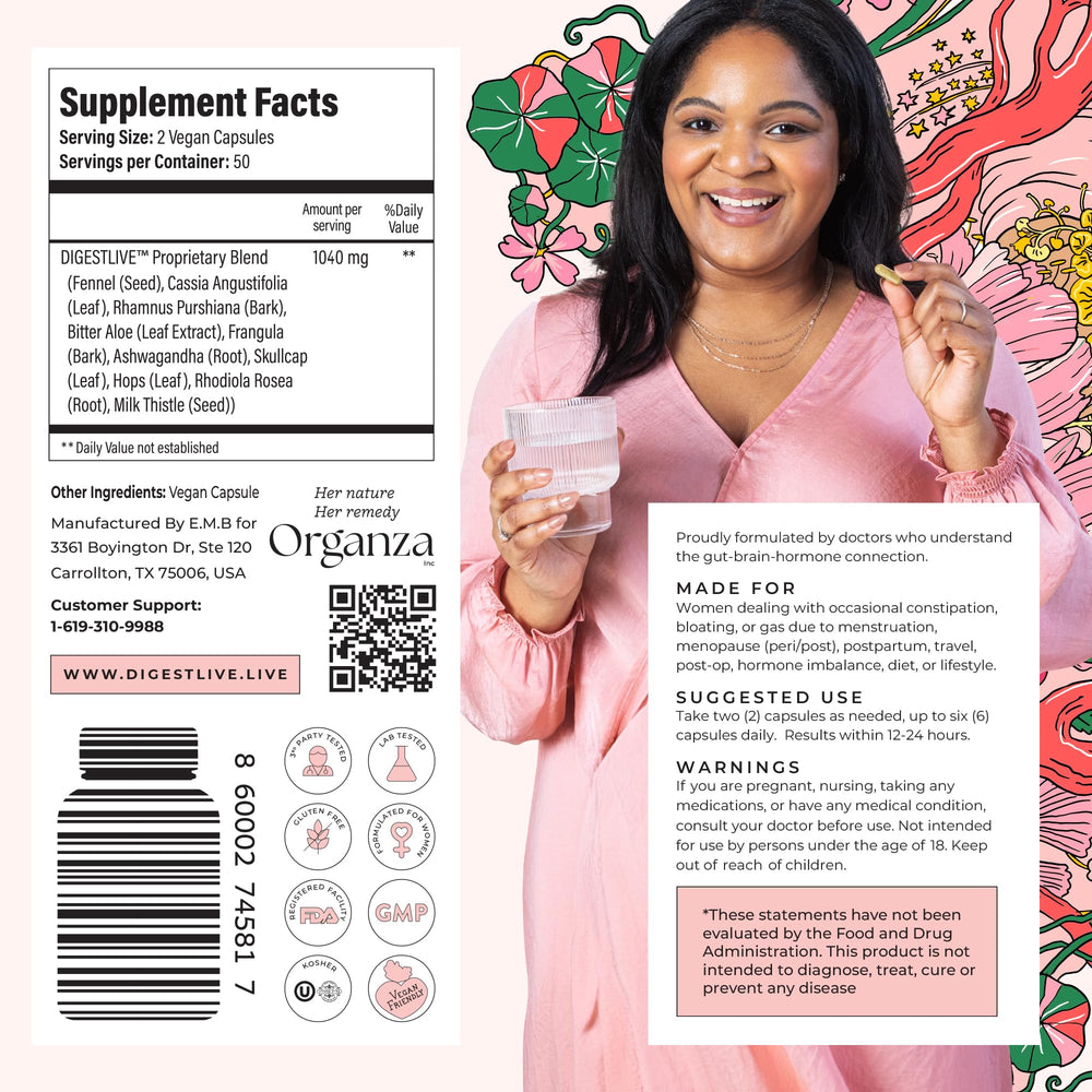 DigestLive natural herbal ingredients image conveys plant-based support.