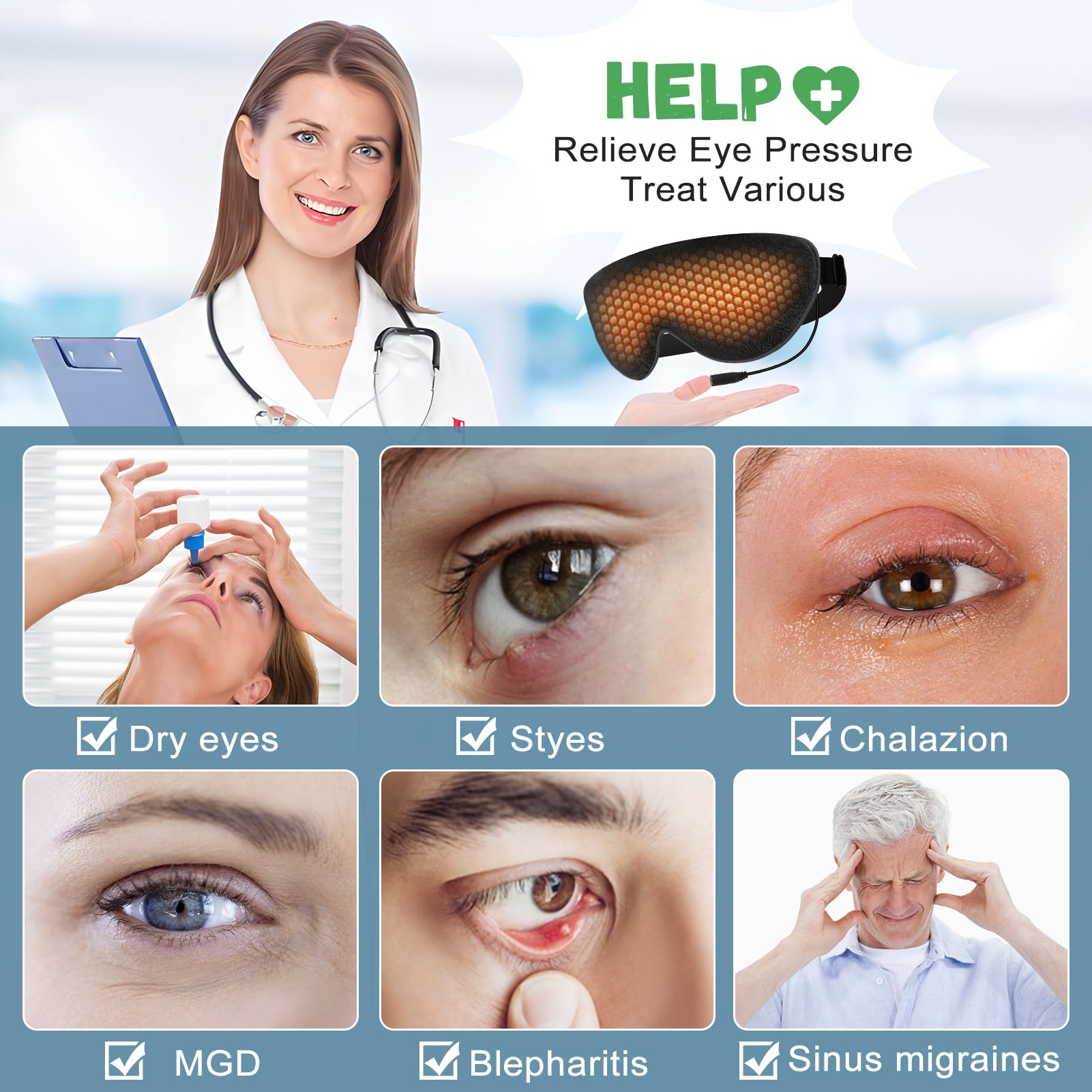 Dikuer heated eye mask worn at bedtime for relaxing eye comfort