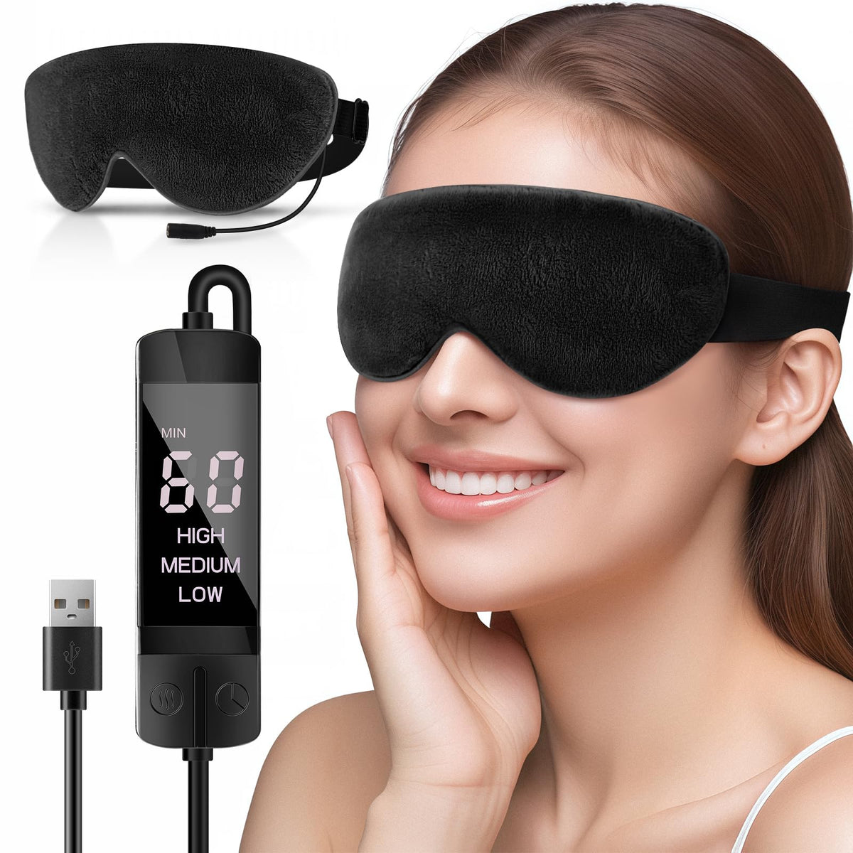 Dikuer heated eye mask closeup heat pad delivering soothing warmth