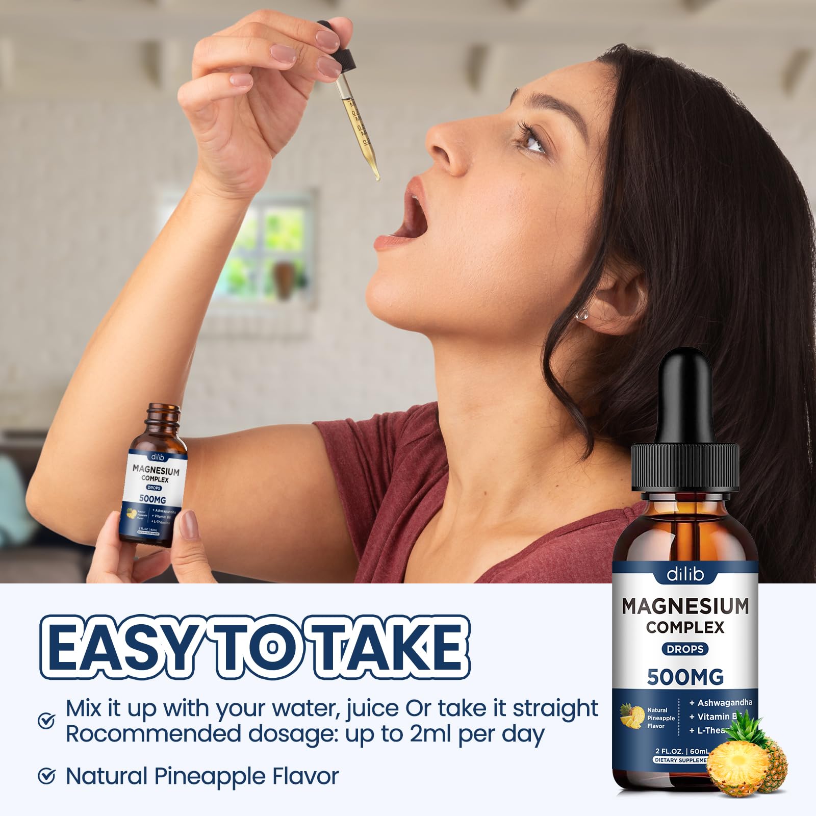 Dilib easy dosing with drops placed under the tongue or mixed with a drink.