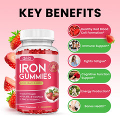 Dilib iron gummies on spoon with strawberry flavor and gentle texture