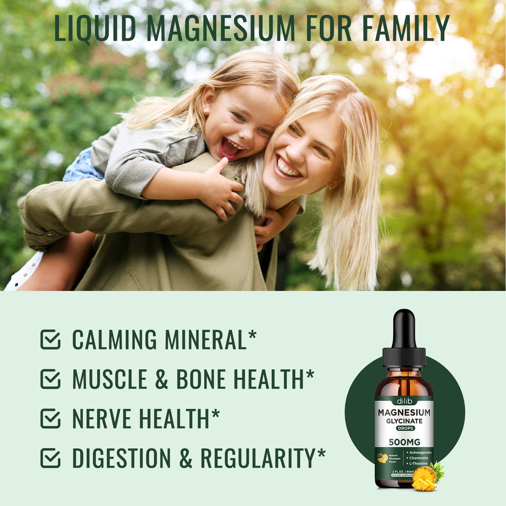 Dilib magnesium drops pineapple bottle shows convenient fast-absorbing flavor.