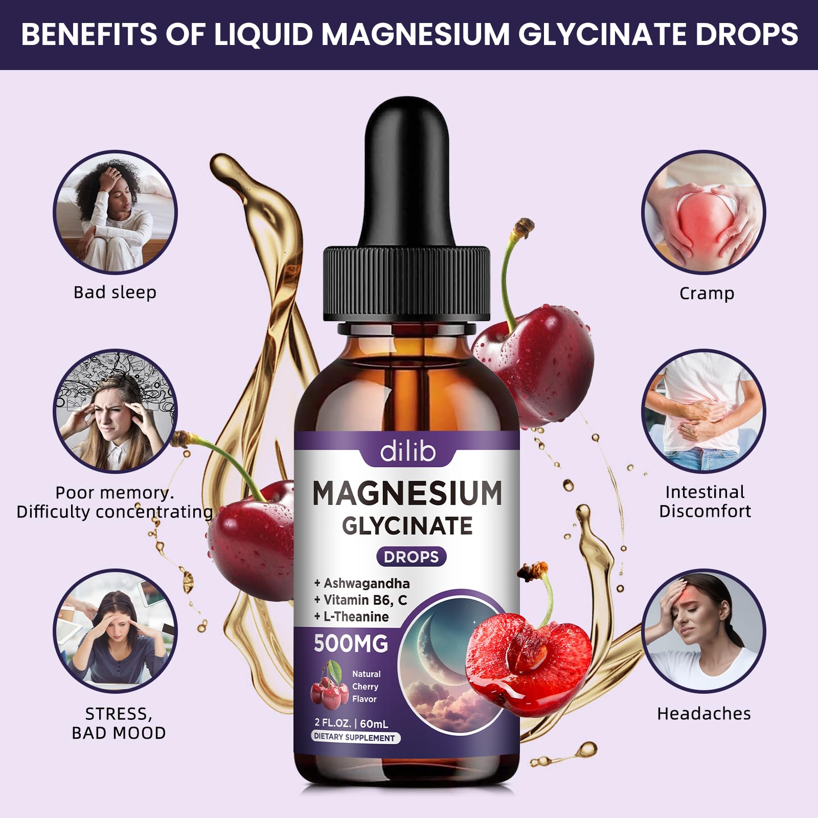 Dilib Magnesium Glycinate Drops ingredients: L-Theanine, Ashwagandha, Chamomile