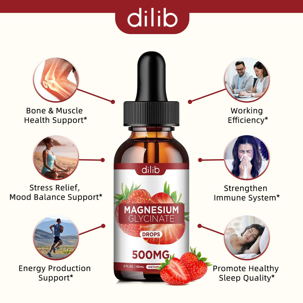 Dilib magnesium glycinate drops pour into glass for easy intake and absorption