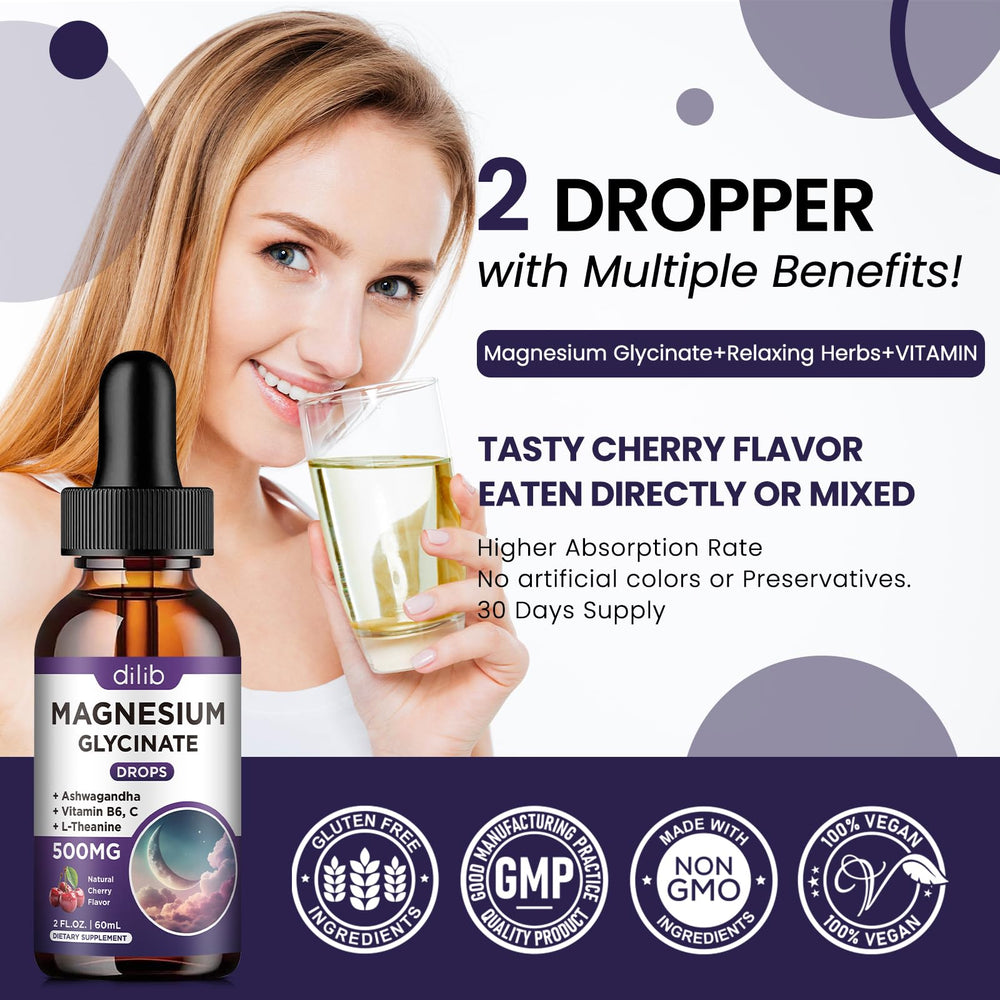 Dilib Magnesium Glycinate Drops vegan-friendly, soy-free, gluten-free packaging
