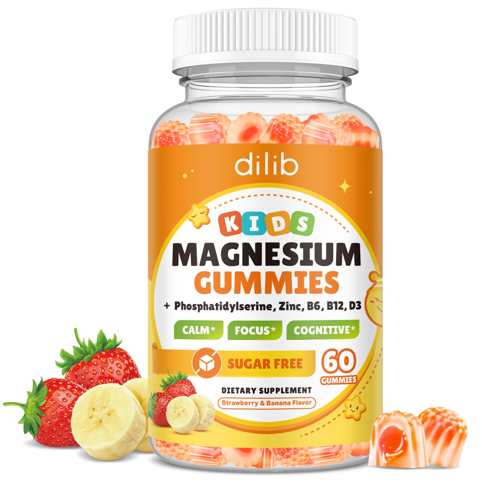 Dilib Magnesium Glycinate Gummies for Kids bottle with kid-friendly design may support focus.