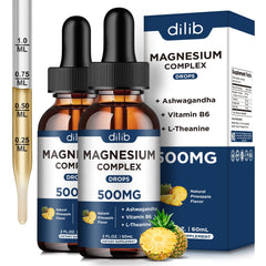 Dilib magnesium glycinate liquid drops bottle pour shows fast absorption benefits.