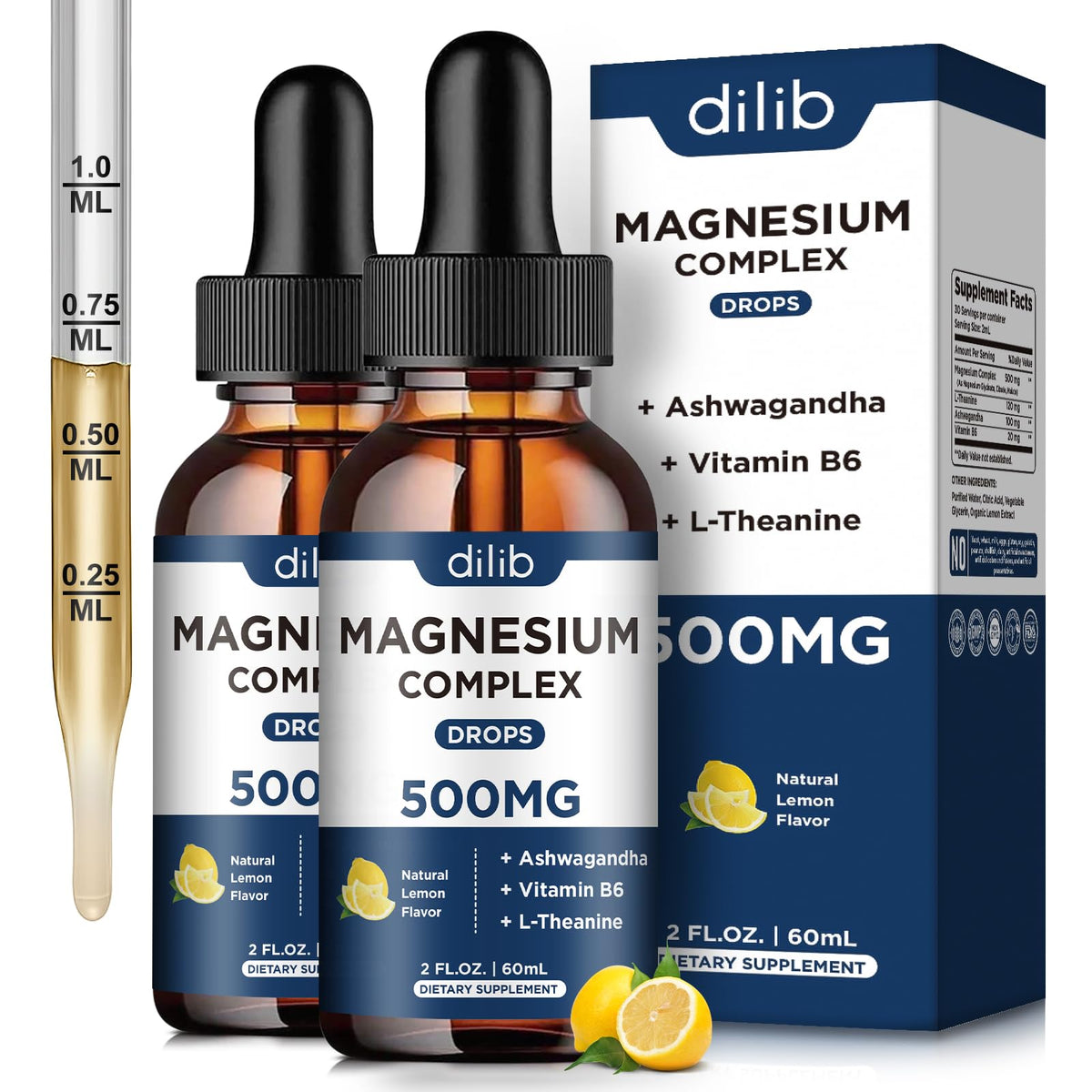 Dilib Magnesium Triple Complex bottle highlights a 500 mg blend for daily calm support.