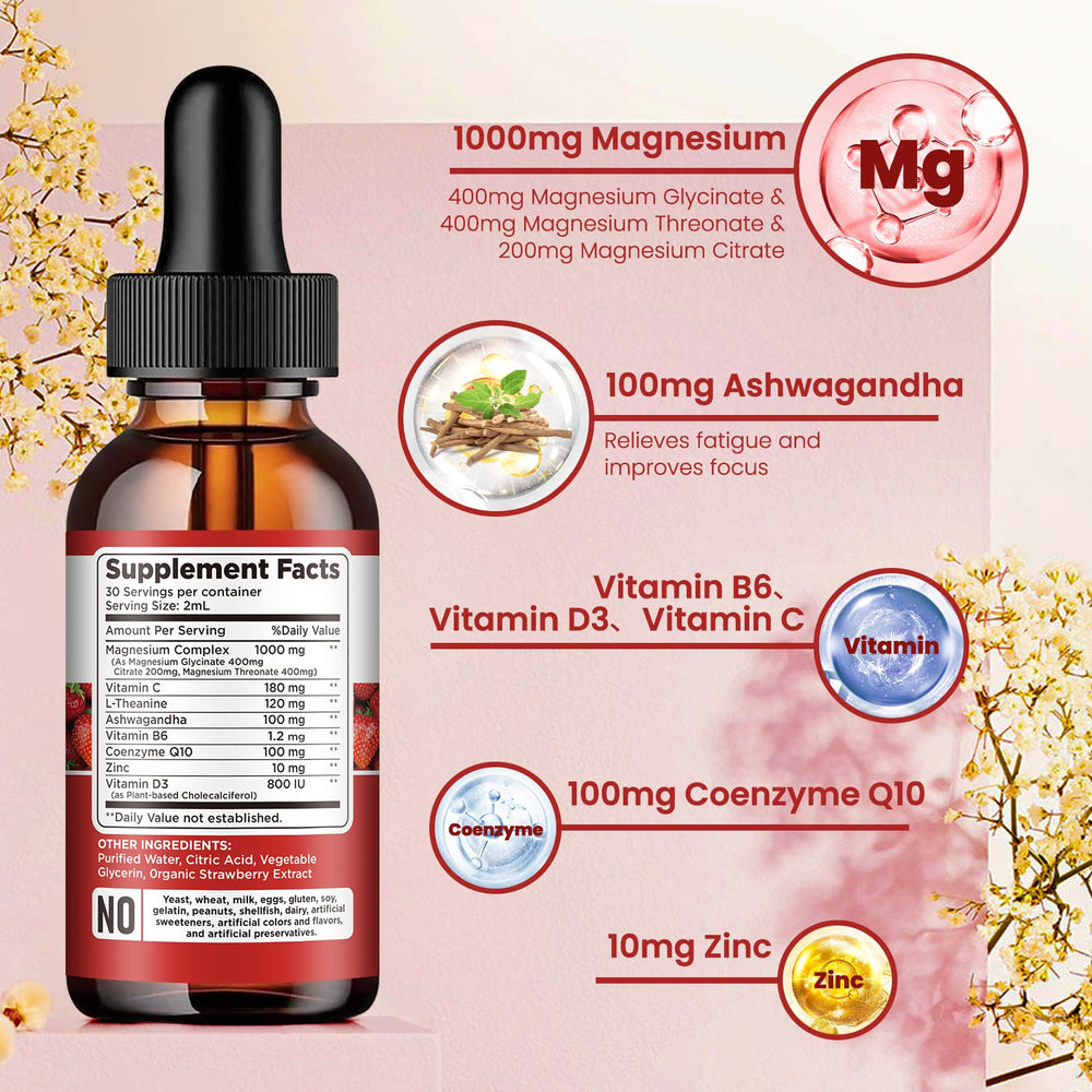 dilib triple magnesium liquid drops closeup highlighting strawberry flavor and fast absorption