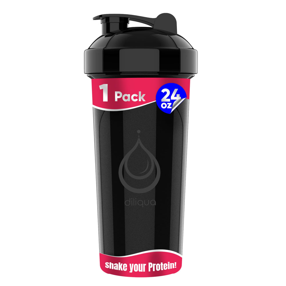 Diliqua 24oz shaker bottle cap with secure lid for leak-free transport.